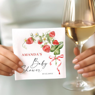 Trendy Watercolor Meadow Strawberry Baby Shower Napkin