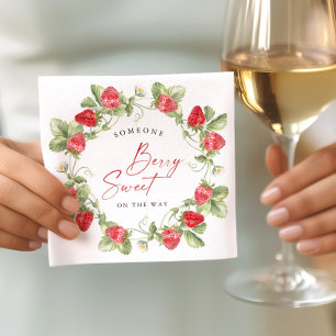 Trendy Watercolor Meadow Strawberry Baby Shower Napkin