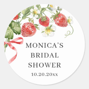 Trendy Watercolor Meadow Strawberry Bridal Shower Classic Round Sticker