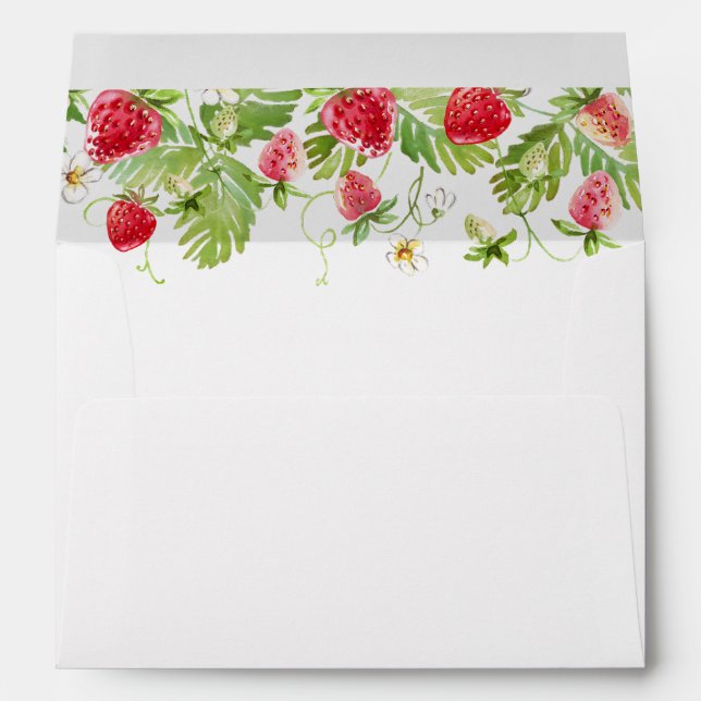 Trendy Watercolor Meadow Strawberry Bridal Shower Envelope (Back (Bottom))