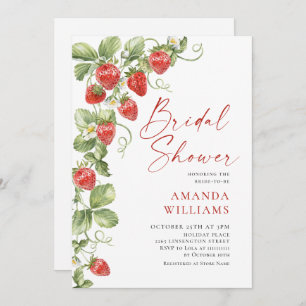 Trendy Watercolor Meadow Strawberry Bridal Shower Invitation