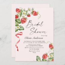 Trendy Watercolor Meadow Strawberry Bridal Shower