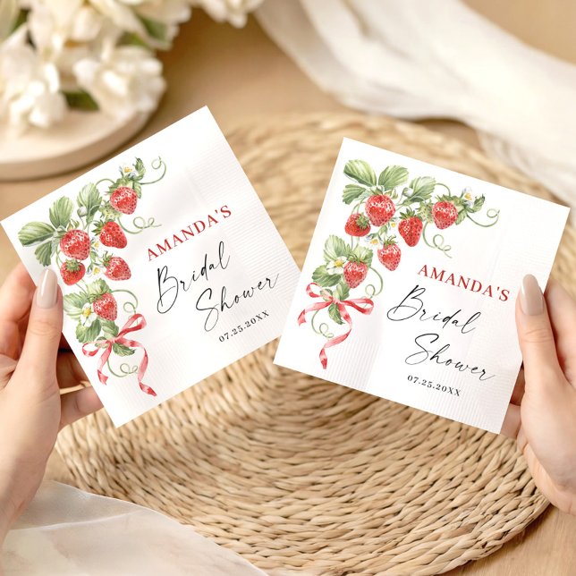 Trendy Watercolor Meadow Strawberry Bridal Shower Napkin (Creator Uploaded)