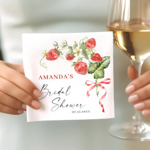 Trendy Watercolor Meadow Strawberry Bridal Shower Napkin