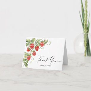 Trendy Watercolor Meadow Strawberry Thank You Card