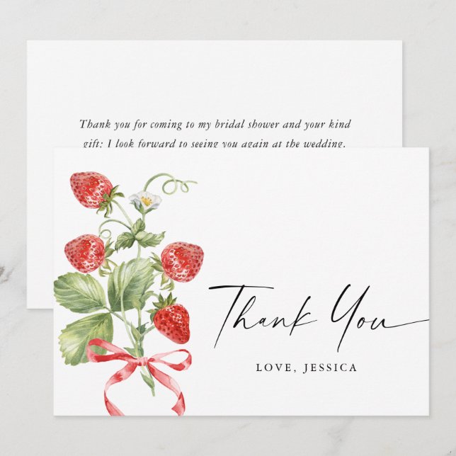 Trendy Watercolor Meadow Strawberry Thank You Card (Front/Back)