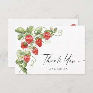 Trendy Watercolor Meadow Strawberry Thank You Card