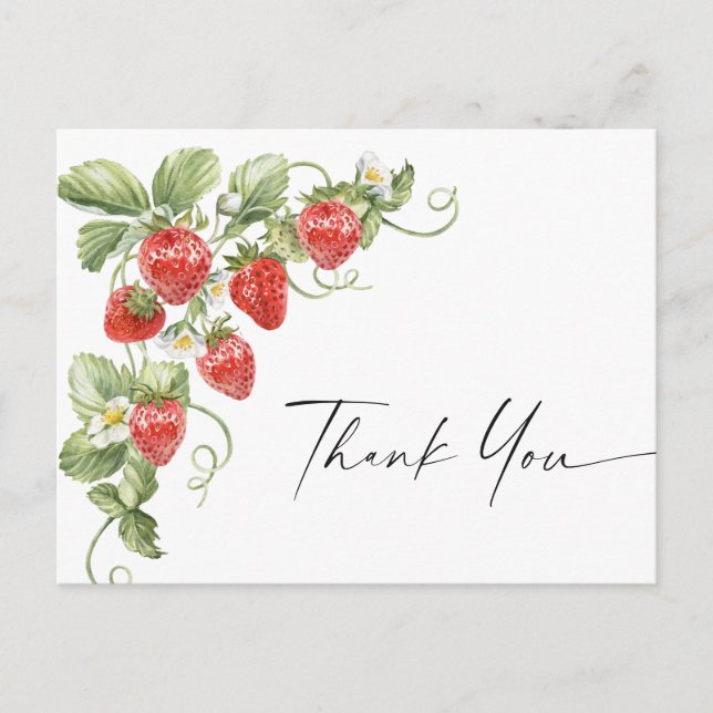 Trendy Watercolor Meadow Strawberry Thank You Postcard (Front)
