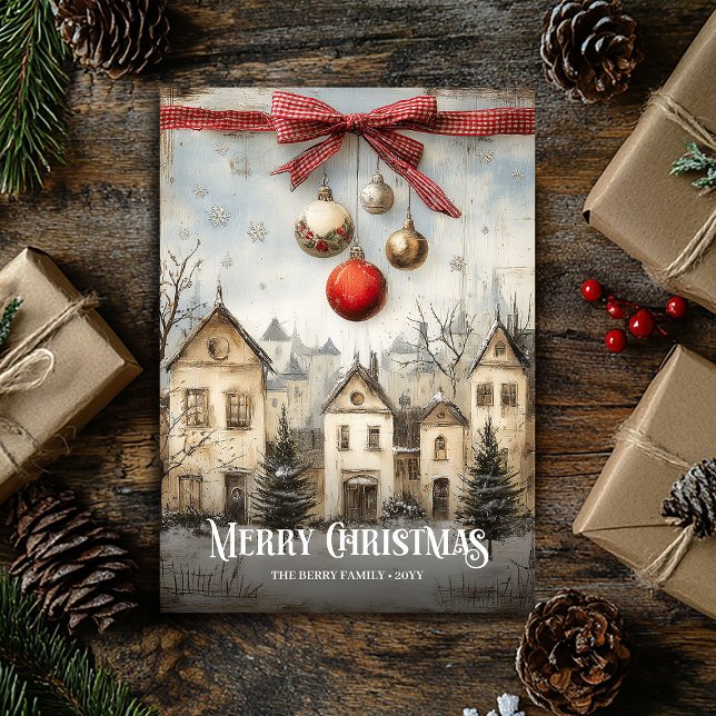 Trendy Watercolor Neutral Colors Christmas Scene Holiday Card (Trendy Watercolor Neutral Colors Christmas Scene Holiday Card)