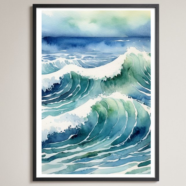 Trendy Watercolor Ocean Beach Wave          Poster (Creator Uploaded)