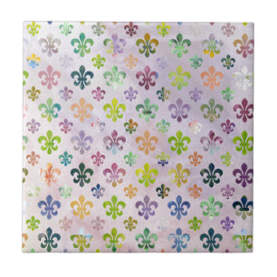 Trendy Watercolor Painting Fleur De Lis Pattern Ceramic Tile