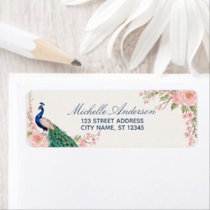 Trendy Watercolor Peacock Flowers Return Address Return Address Label