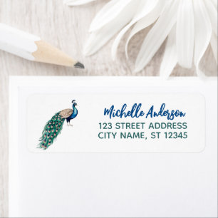 Trendy Watercolor Peacock Return Address Return Address Label