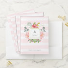 Trendy Watercolor Peony Flowers | Pink Stripes