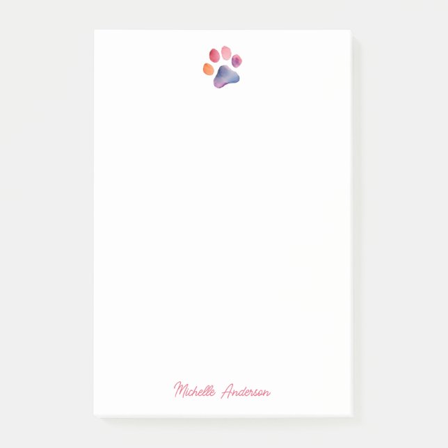 Trendy Watercolor Pet Paw Print  Post-it Notes (Front)