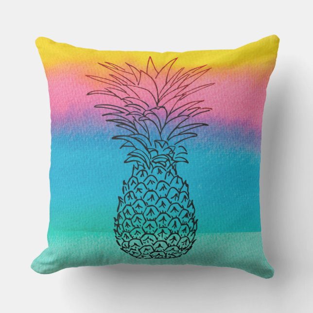 Trendy watercolor pineapple cushion (Front)
