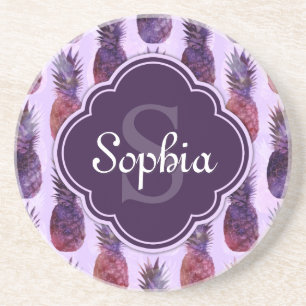 Trendy Watercolor Pineapple Pattern Coaster