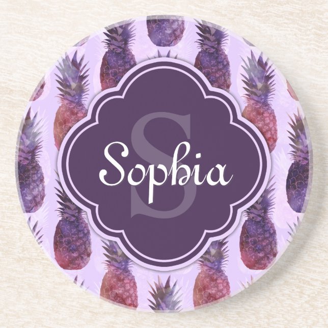 Trendy Watercolor Pineapple Pattern Coaster (Front)