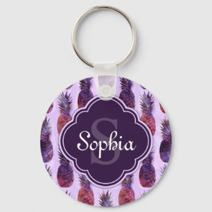 Trendy Watercolor Pineapple Pattern Key Ring