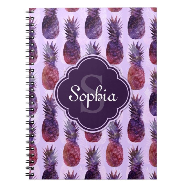 Trendy Watercolor Pineapple Pattern Notebook (Front)