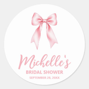 Trendy Watercolor Pink Bow Coquette Bridal Shower Classic Round Sticker