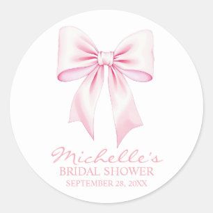 Trendy Watercolor Pink Bow Coquette Bridal Shower  Classic Round Sticker