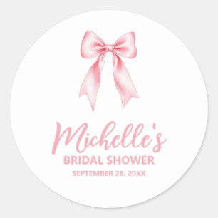 Trendy Watercolor Pink Bow Coquette Bridal Shower Classic Round Sticker