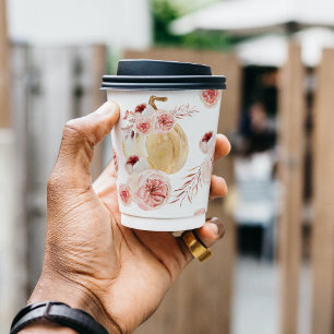 Trendy Watercolor Pumpkin & Flowers Autumn Fall Paper Cups