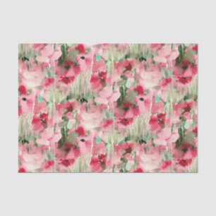 Trendy Watercolor Red and Pink Vintage Floral Tissue Paper