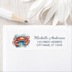 Trendy Watercolor Red Crab Nautical Return Address Label