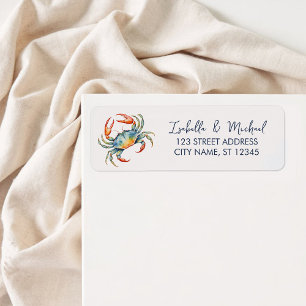 Trendy Watercolor Red Crab Nautical Return Address Label