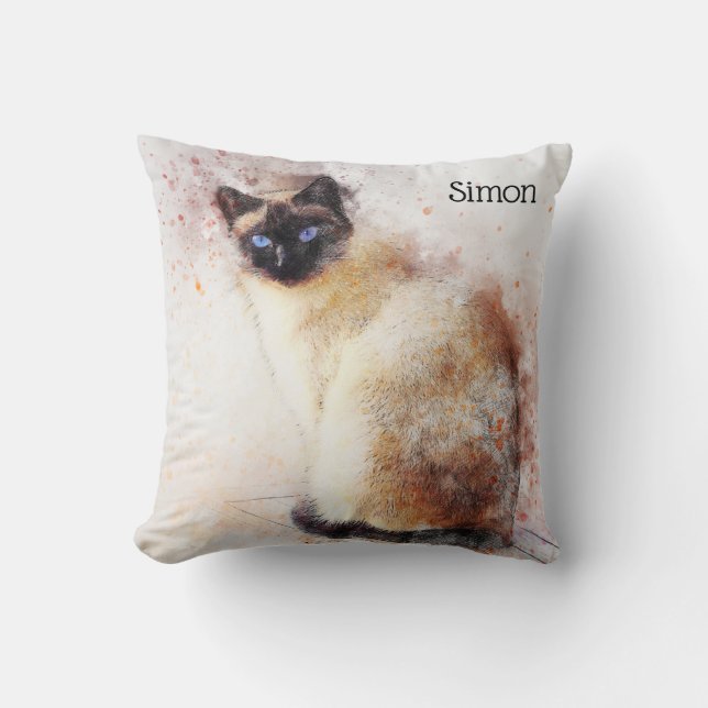 Trendy Watercolor Siamese Cat Personalised Cushion (Front)