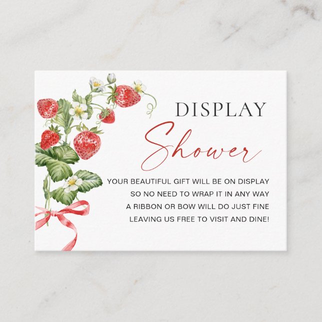 Trendy Watercolor Strawberry Baby Display Shower Enclosure Card (Front)