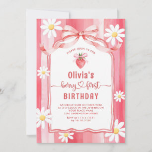 Trendy Watercolor Strawberry Baby First Birthda Invitation