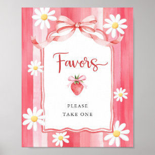 Trendy Watercolor Strawberry Baby Shower Favors Poster