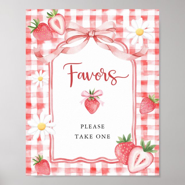 Trendy Watercolor Strawberry Baby Shower Favours Poster (Front)