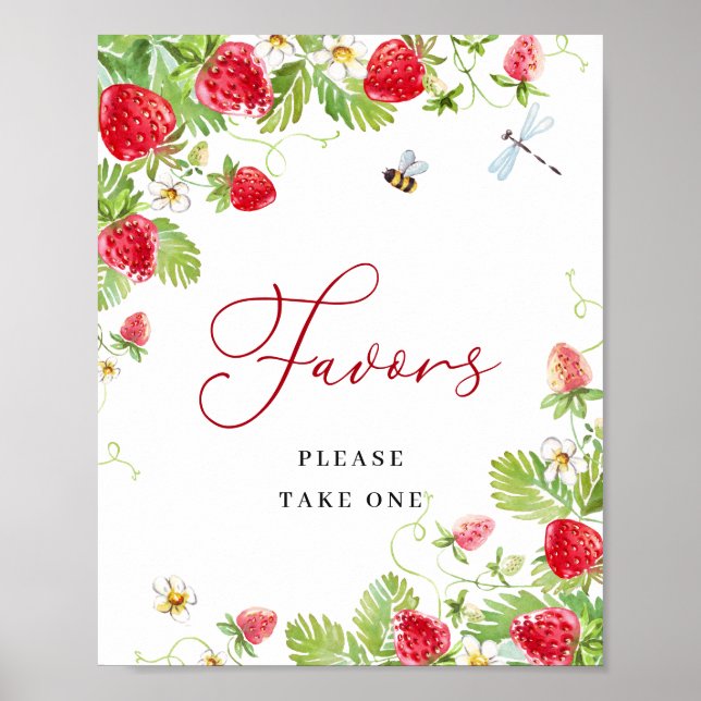 Trendy Watercolor Strawberry Baby Shower Favours Poster (Front)