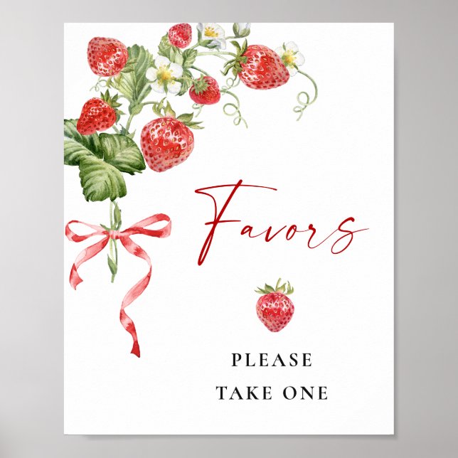 Trendy Watercolor Strawberry Baby Shower Favours Poster (Front)