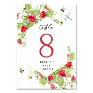 Trendy Watercolor Strawberry Baby Shower Table Number