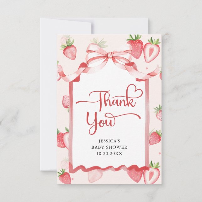 Trendy Watercolor Strawberry Baby Shower Thank You (Front)