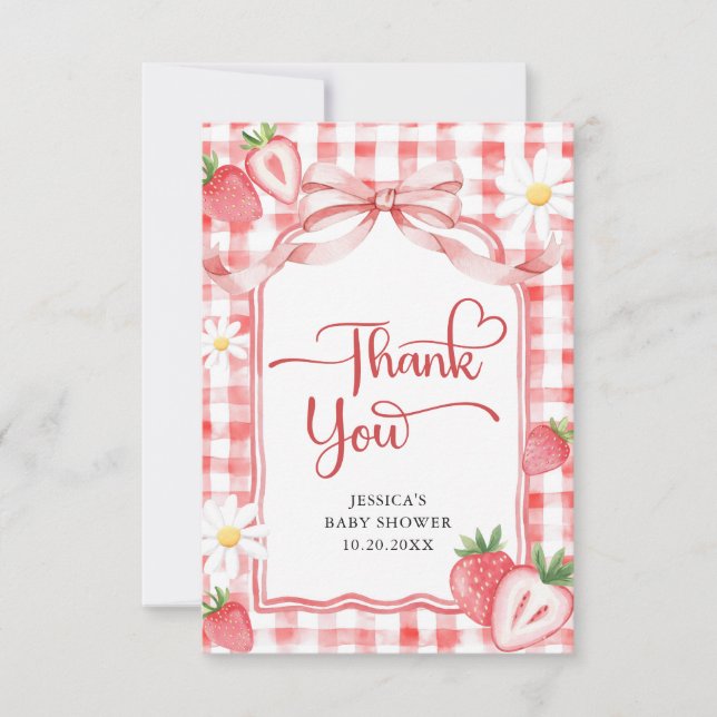 Trendy Watercolor Strawberry Baby Shower Thank You (Front)