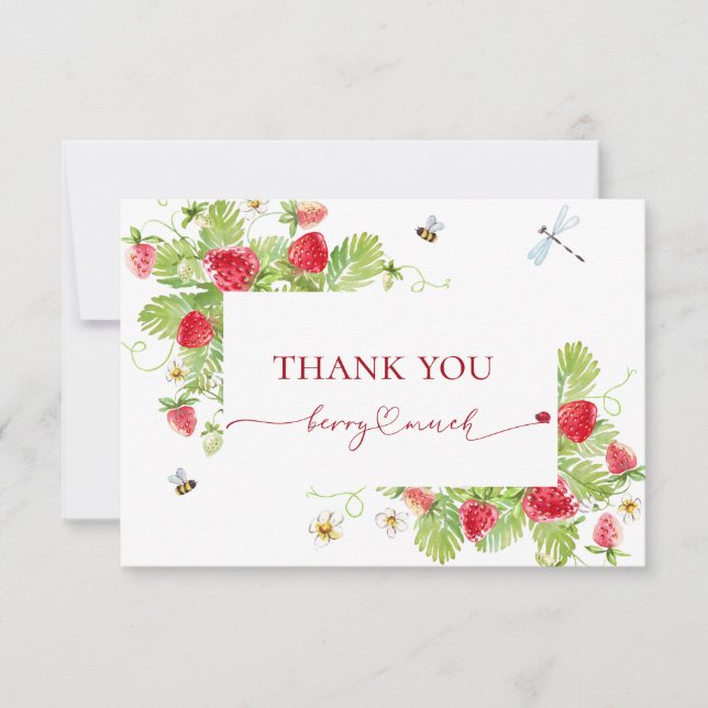 Trendy Watercolor Strawberry Baby Shower Thank You (Front)