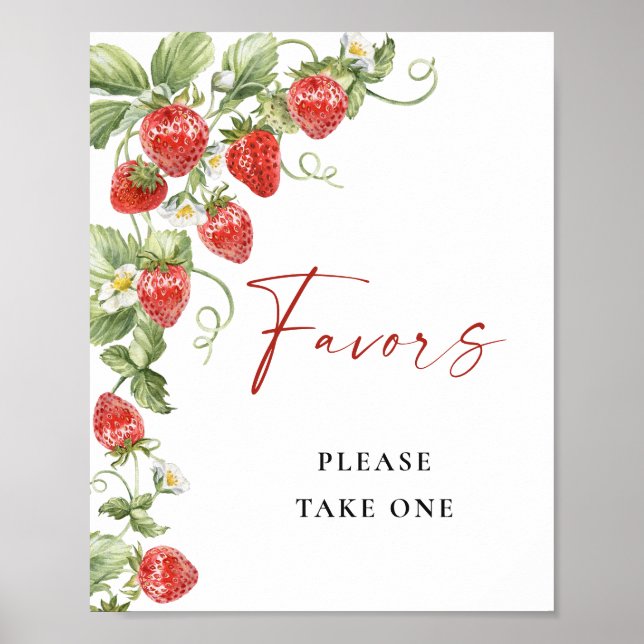 Trendy Watercolor Strawberry Bridal Favours Poster (Front)