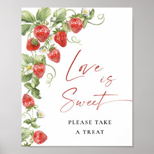 Trendy Watercolor Strawberry Bridal Love is Sweet Poster