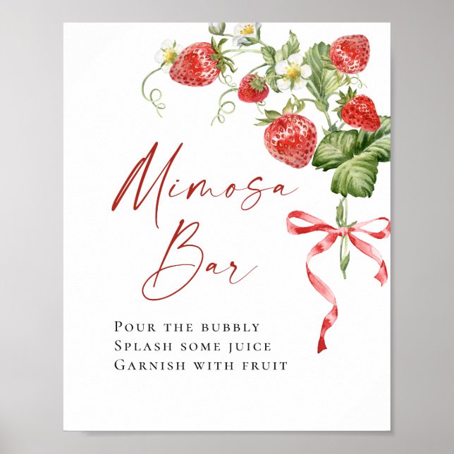 Trendy Watercolor Strawberry Bridal Mimosa Bar Poster (Front)