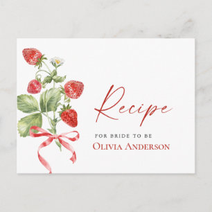 Trendy Watercolor Strawberry Bridal Recipe Card