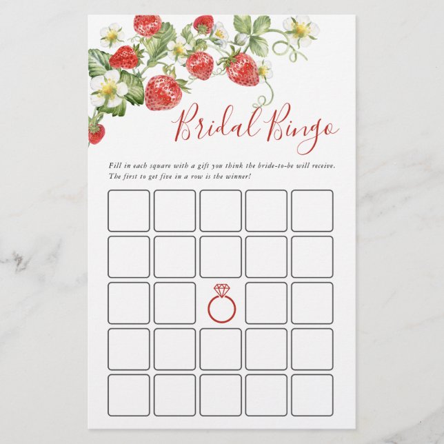 Trendy Watercolor Strawberry Bridal Shower Game (Front)