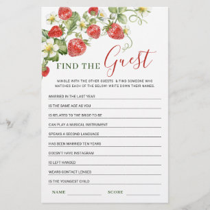 Trendy Watercolor Strawberry Bridal Shower Game