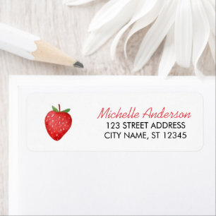 Trendy Watercolor Strawberry Return Address        Label
