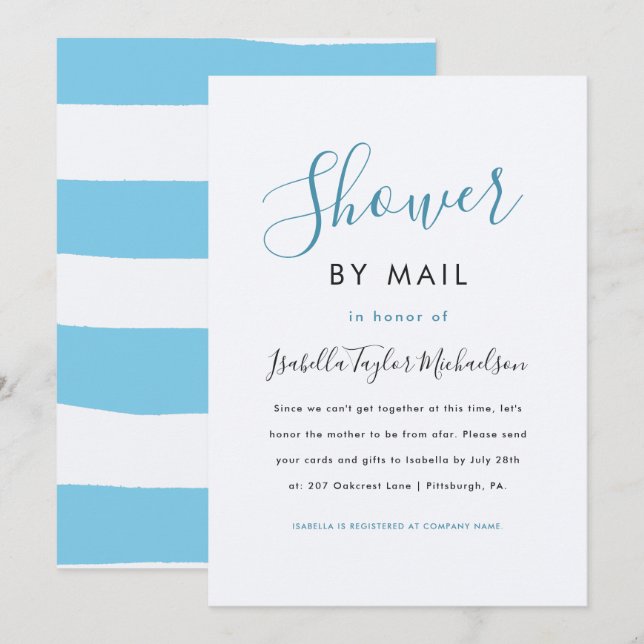 Trendy Watercolor Stripes Shower by Mail Invitation (Front/Back)